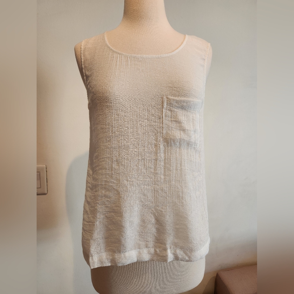 Reformed Sheer White Tank Top with Cutout Back, Size M